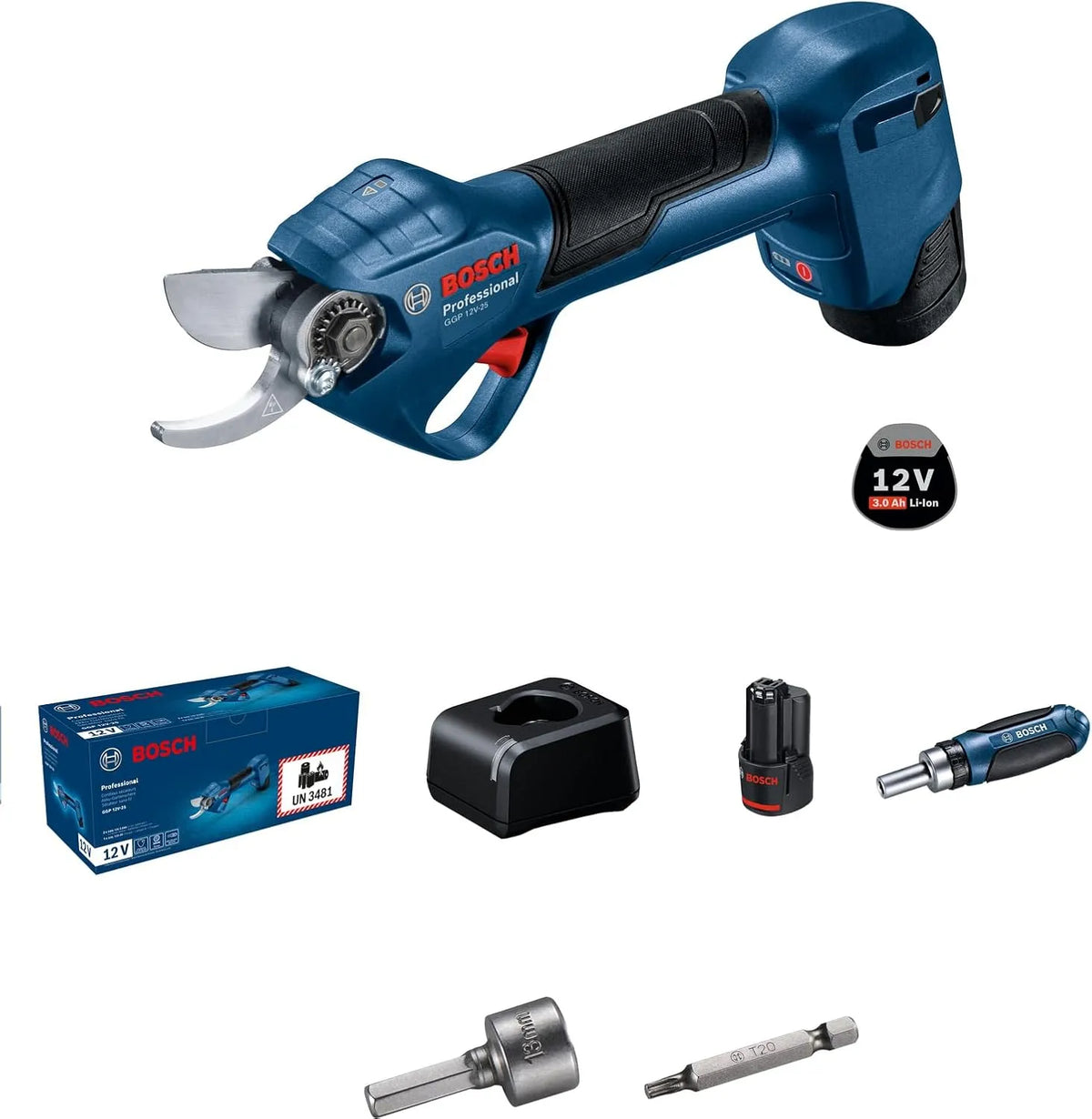Bosch modèle, Professional 12V System sécateur GGP 12V-25 4500, coupes jusqu'à 25 mm, avec 2 batteries de 3,0 Ah, moteur sans charbons