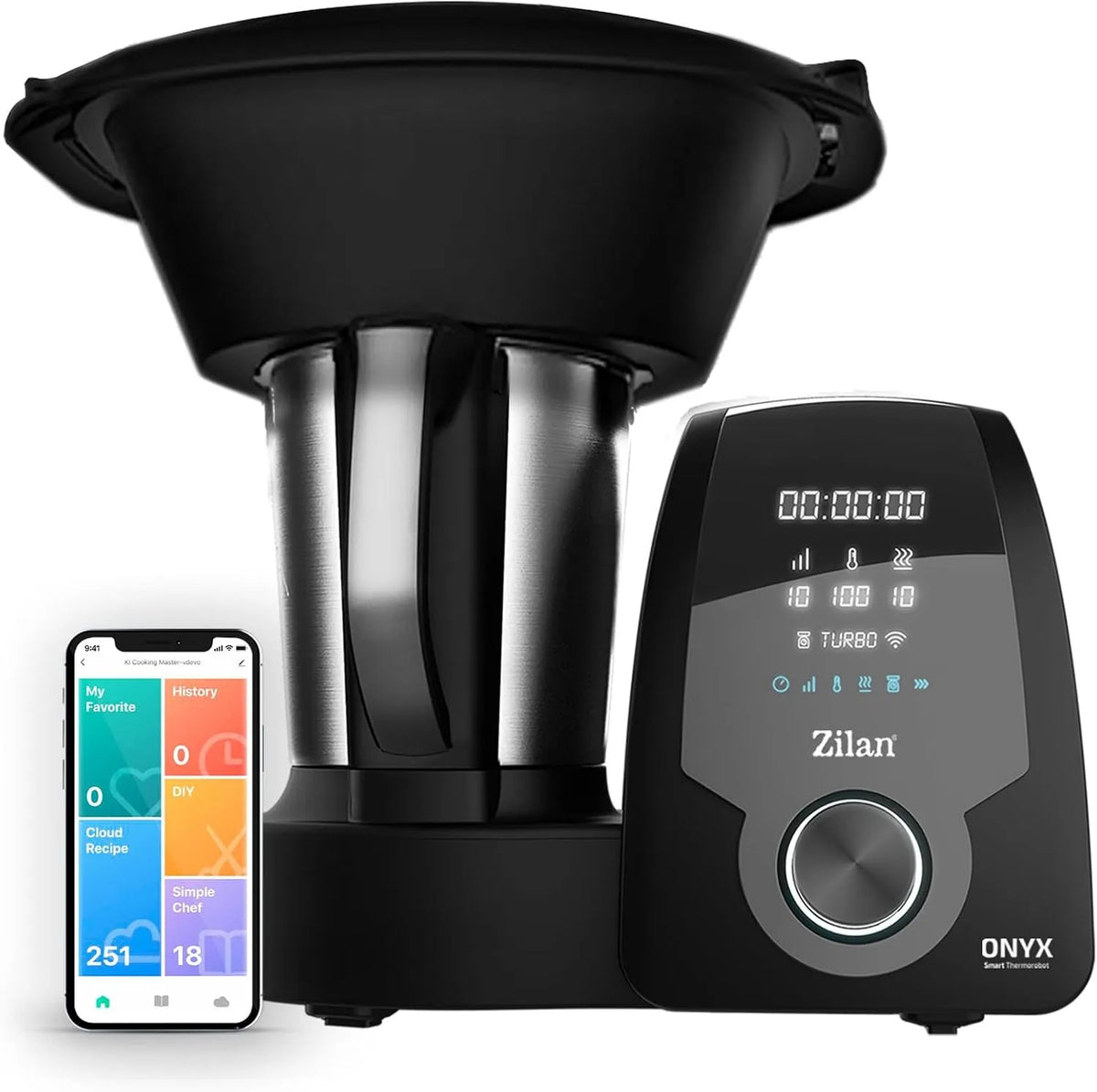 Robot de cuisine, puissance 1700 W, Zilan ONYX Thermo Robot, Écran LED Numérique, Black, capacité 3,3 L, 30 Fonctions, multifonction Wi-Fi