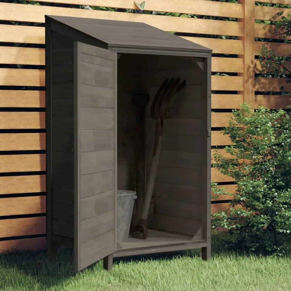 Abri de jardin, en Bois Massif Anthracite, Grand Espace de Rangement Extérieur