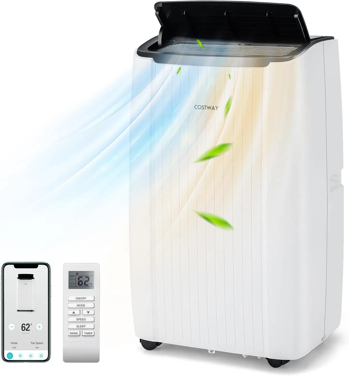 Costway climatiseur, Mobile Silencieux 14000BTU, Clim Mobile, 6 EN 1, Refroidissement 65m²+, Mode Nuit, Chauffage, Ventilateur, Déshumidificateur
