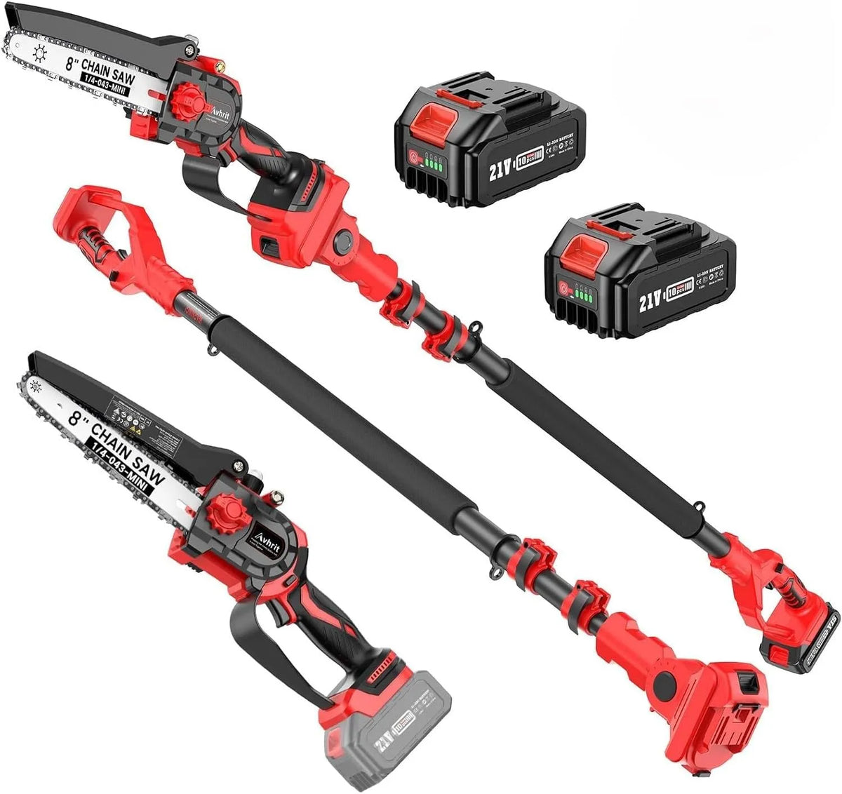 Tronçonneuse 4000, 2-en-1 Télescopique & Mini, 4000 mAh, Avhrit Télescopique de 8 Pouces, 2 Batteries, 120° Tête Inclinable, Graisseur