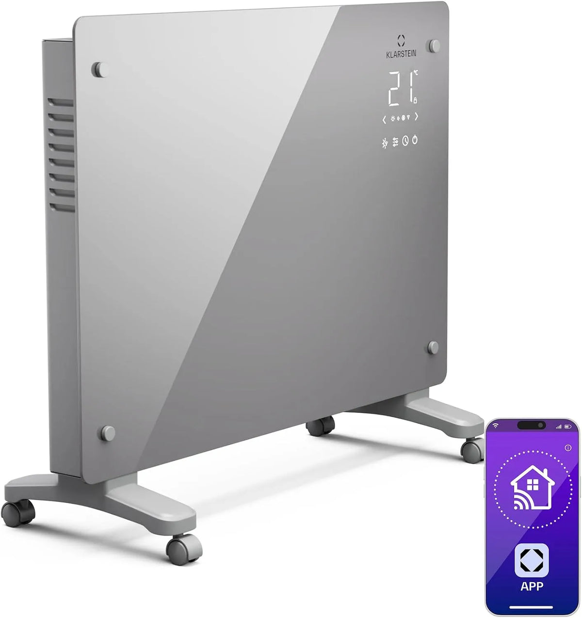 Klarstein radiateur, puissance 1500 W, Bansin Crystal Smart convecteur, montage mural, autonome, écran LED, contrôle par application