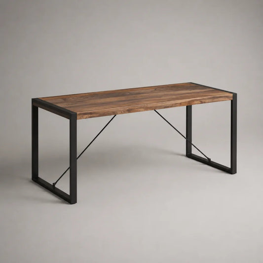 Table à manger rectangulaire en bois d'acacia massif et acier noir 200 x 90 x 75 cm