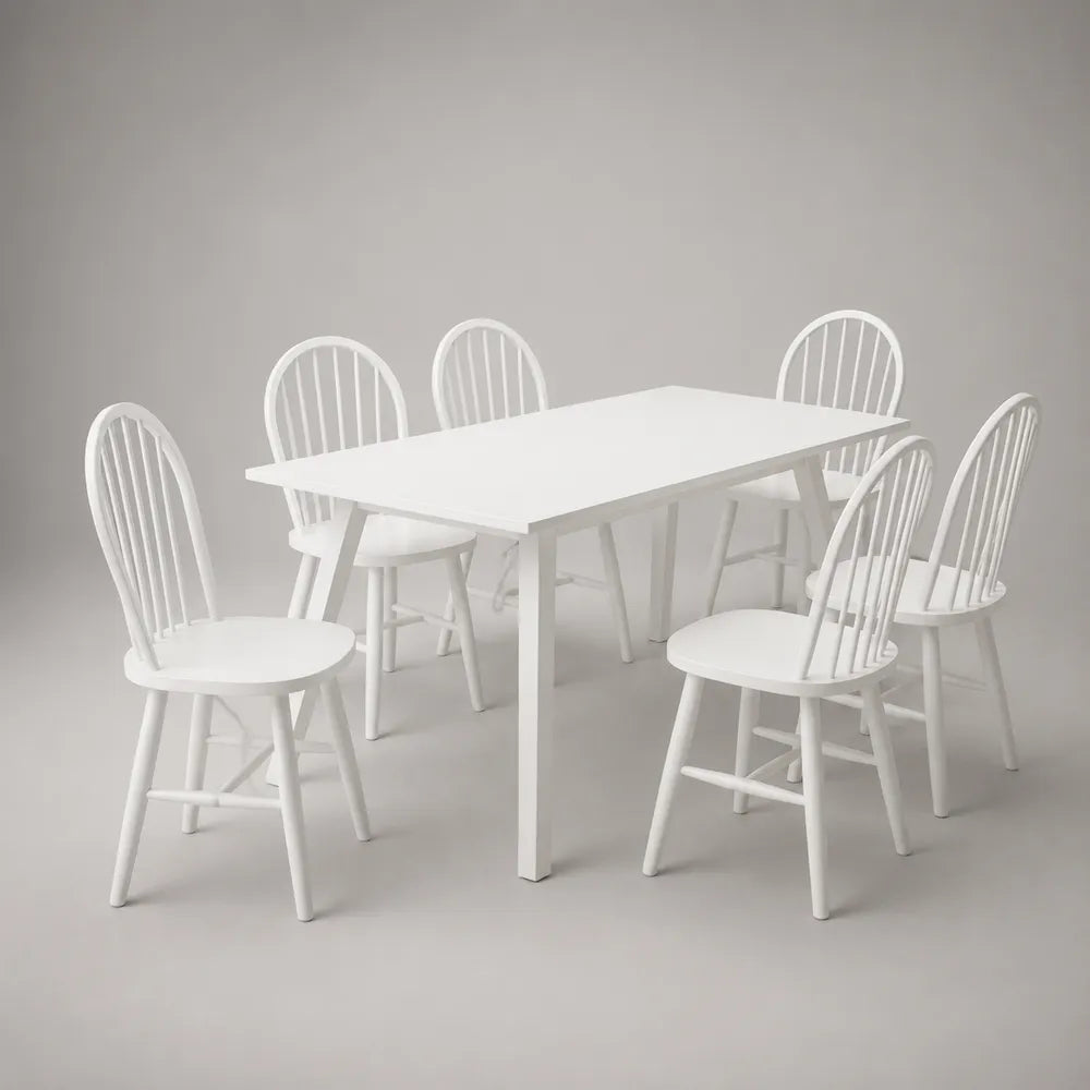 Ensemble table à manger rectangulaire 6 chaises en bois blanc 180 x 90 x 75 cm