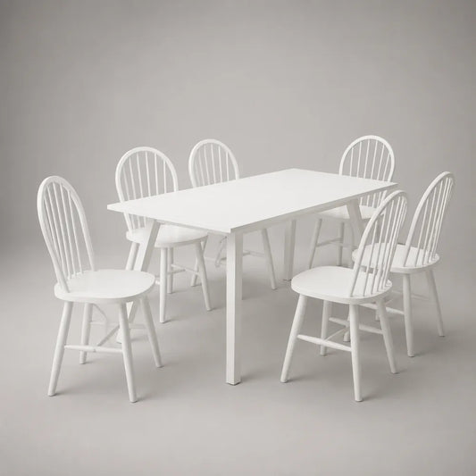 Ensemble table à manger rectangulaire 6 chaises en bois blanc 180 x 90 x 75 cm