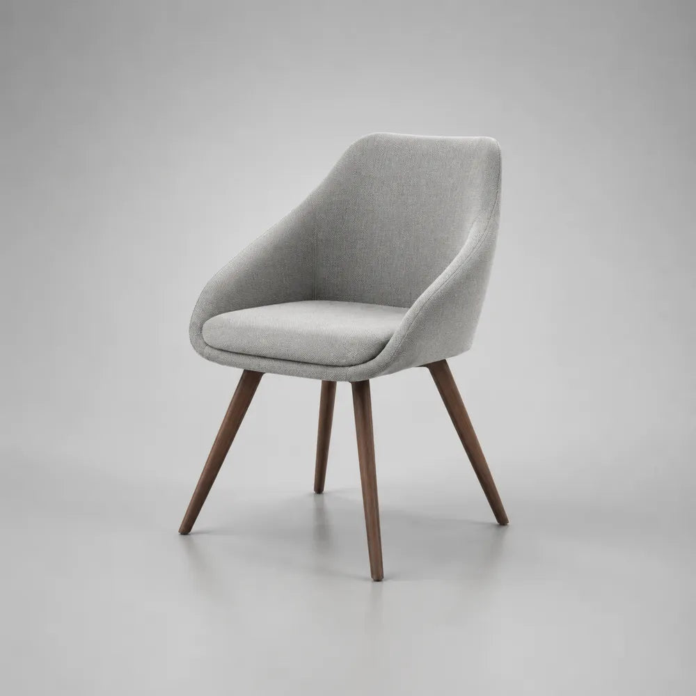 Chaise de salle à manger avec accoudoirs en polyester gris clair et pieds en bois noyer 58 x 60 x 82 cm