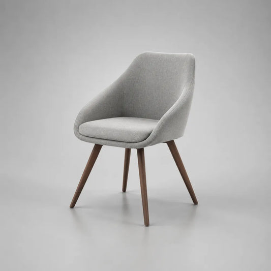 Chaise de salle à manger avec accoudoirs en polyester gris clair et pieds en bois noyer 58 x 60 x 82 cm
