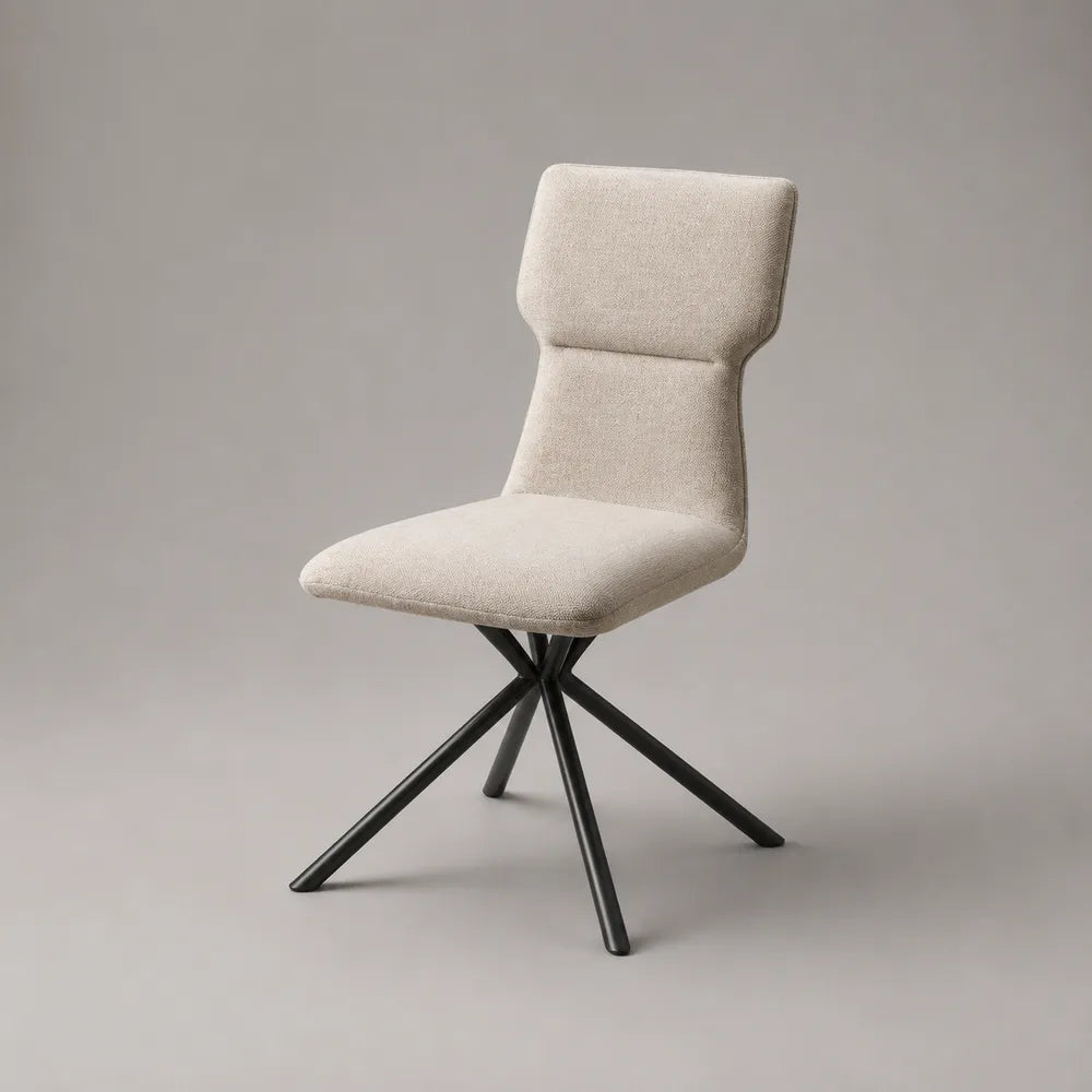 Chaise de salle à manger 52 cm en tissu beige avec piètement acier noir