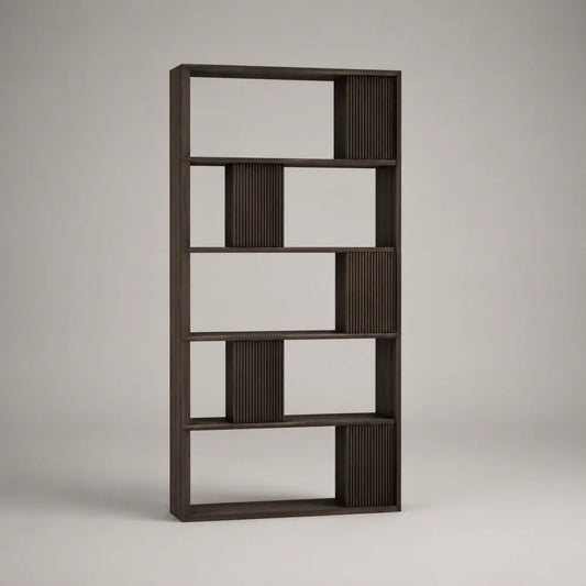 Bibliothèque ouverte en MDF noir et marron avec étagères et panneaux décoratifs 90 x 35 x 180 cm