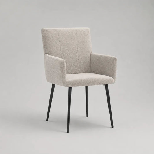 Fauteuil de salle à manger beige en tissu bouclé avec accoudoirs et pieds acier noir 60 x 65 x 86 cm