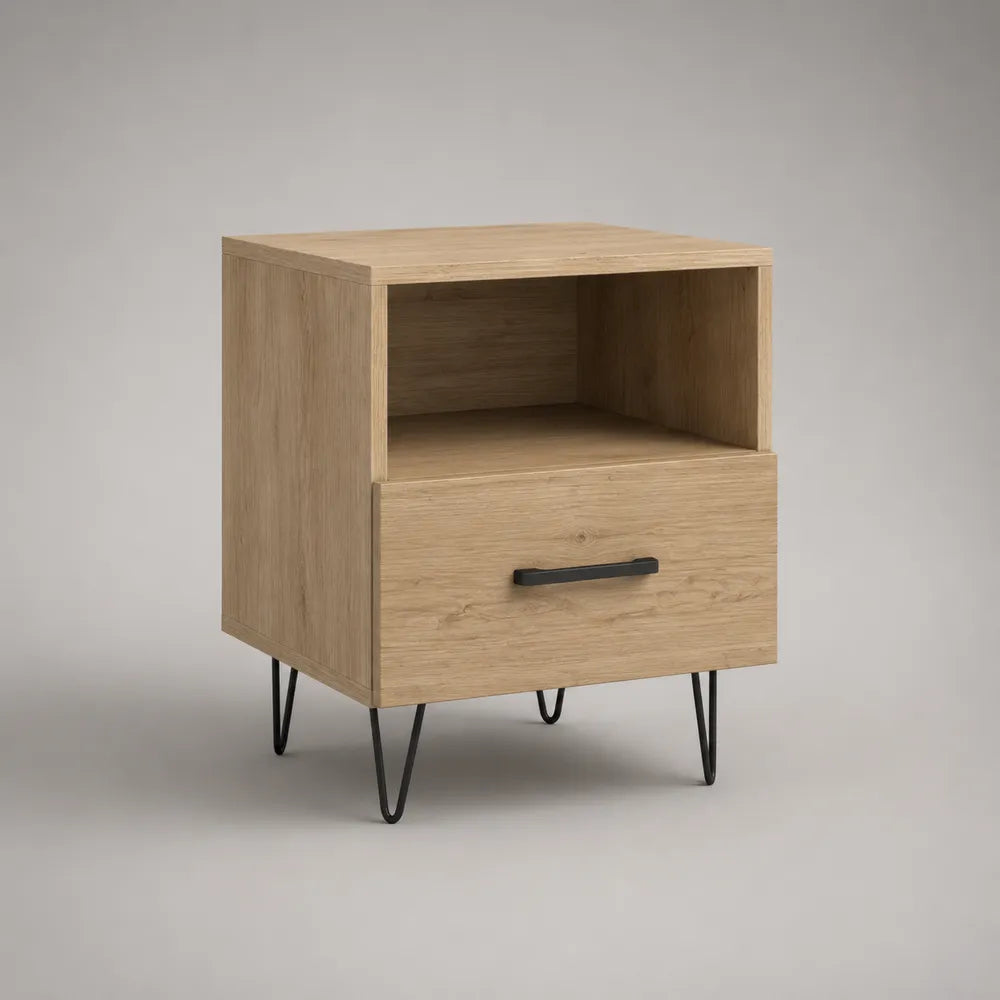 Table de chevet avec tiroir et niche ouverte en panneau mélaminé effet chêne beige 50 x 40 x 55 cm