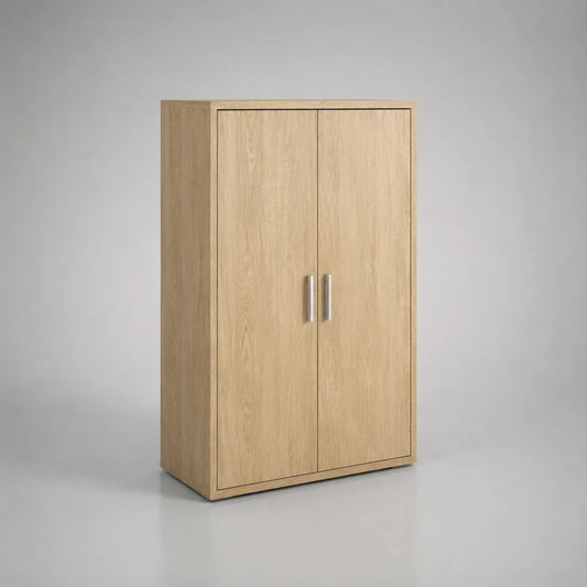 Buffet de salle à manger haut 2 portes en MDF finition chêne clair avec poignées argentées 100 x 40 x 130 cm