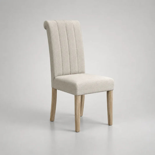 Chaise de salle à manger en tissu polyester beige avec pieds en bois naturel 52 x 60 x 98 cm