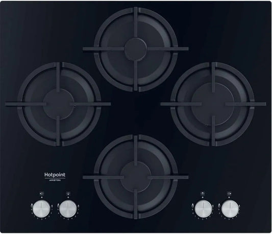 Hotpoint plaque de cuisson QS61S/BK, L 59,6 x H 5,1 x P 51 cm, Puissance 7300W, BK Gaz 4 Foyers en Verre finition noire, Encastrable