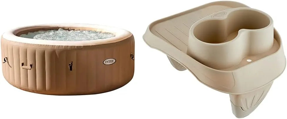 Intex Pure Spa Sahara 6 Places, 140 Diffuseurs à Bulles, capacité 1098 Litres, Spa Gonflable Rond Beige, Tan, FiberTech