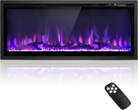 Goplus Cheminée Electrique Effet Flamme LED 750W, 3 Modes Montage, puissance 1500W, 9 Couleurs et 5 Luminosité, Longue 91CM, puissance 750W, Intégré