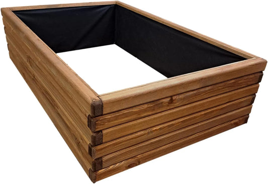 Carré Potager, Surélevé en Bois 120 x 30 x 75 cm Imprégné Teck, Jardinière Bois pour Légumes, Bac Potager Extérieur Rectangulaire, Herbes, Fleurs