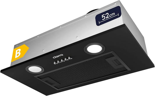 CIARRA hotte aspirante CBCB5913A, 3 niveaux de vitesse, Hotte de Cuisine Intégrée, 300 m³/h, largeur 52cm, 3 niveaux de vitesse, Encastré