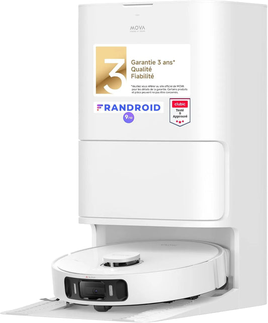 Aspirateur E40 Mova Robot, 75 Jours de Nettoyage Autonome, Brosse latérale Anti-nœuds, et Laveur à vidage Auto Ultra avec Aspiration de 19 000 Pa