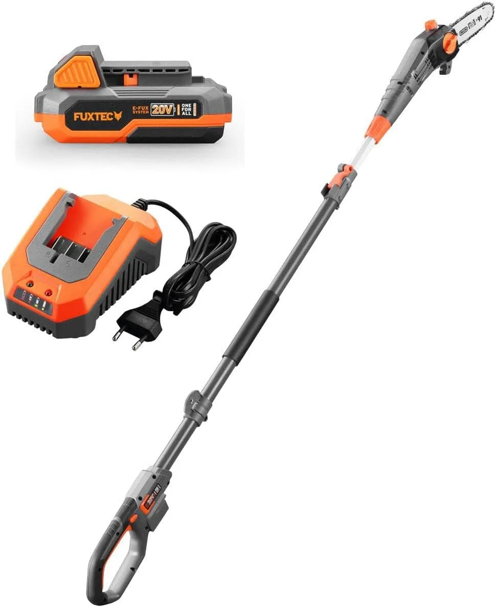 Fuxtec modèle, Élagueuse Sur Perche À Batterie 20V FX-E1HE20, 70 à 260 cm, Avec Batterie 2Ah et Chargeur 1A Scie à Branche Télescopique