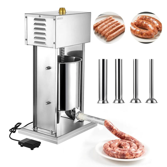 Vevor Poussoir à Saucisses Électrique 10 L, avec 4 Tubes de Remplissage, Machine à Saucisses Verticale en Acier Inoxydable, pour Cuisine