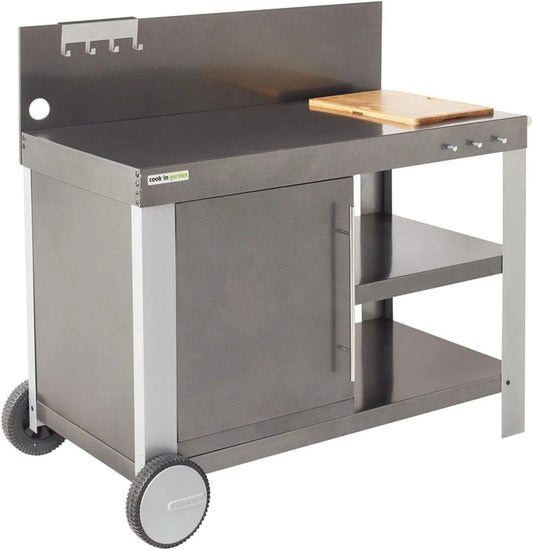 Barbecue, Cook'in Garden, Meuble sur roulettes Facile à Déplacer, Desserte Nova 110, Support Idéal pour Plancha ou, finition noire, finition grise