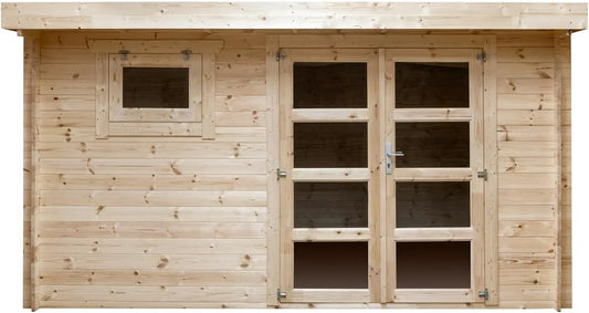 Abri de jardin INT023, en Bois Brut, EP 28mm, Surface utile 9.9m²
