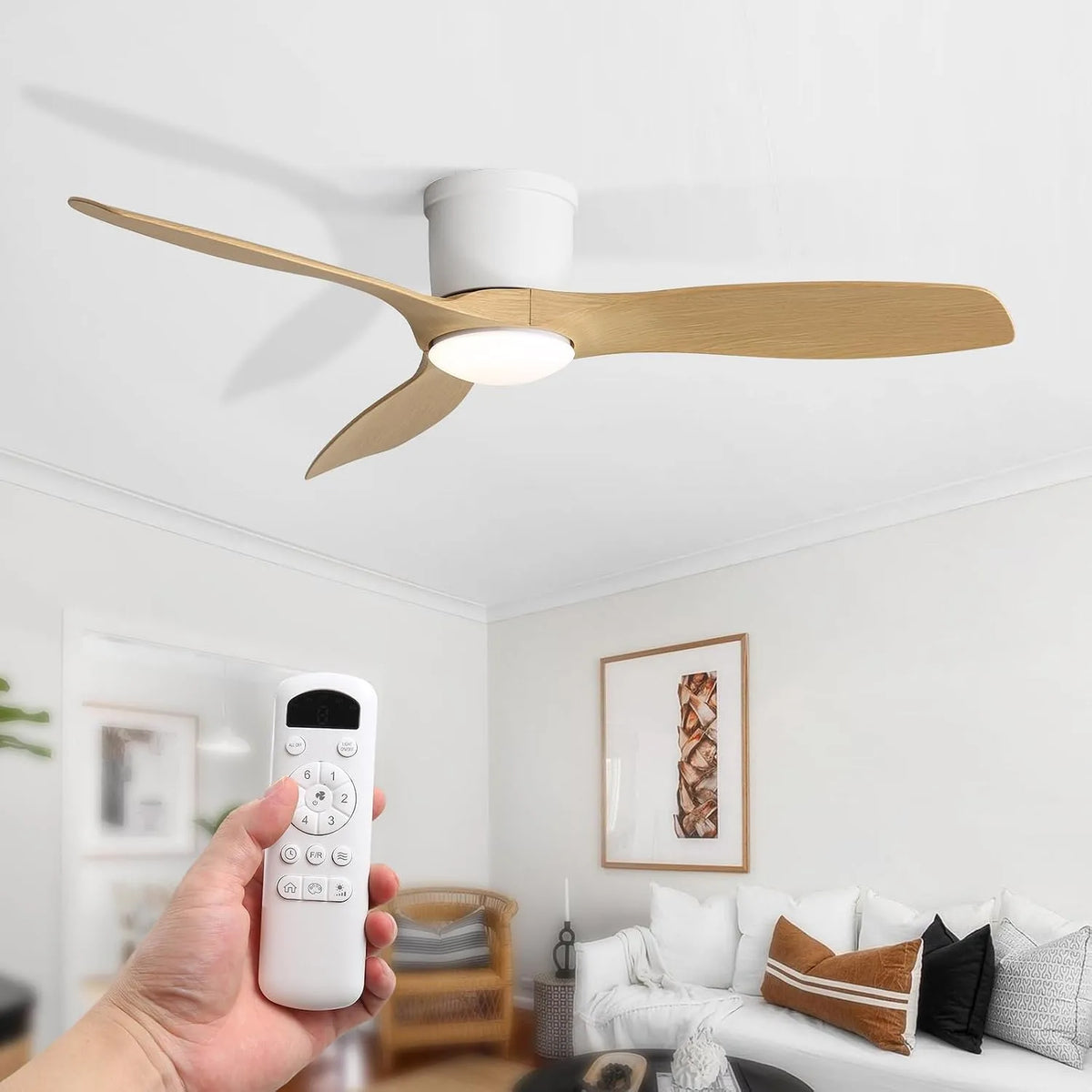 Ventilateur Sofucor, 6 niveaux de vitesse, 132cm Dimmable Lampe Plafond LED, 6 niveaux de vitesse, Plafond avec Lumiere, Telecommande, Minuterie