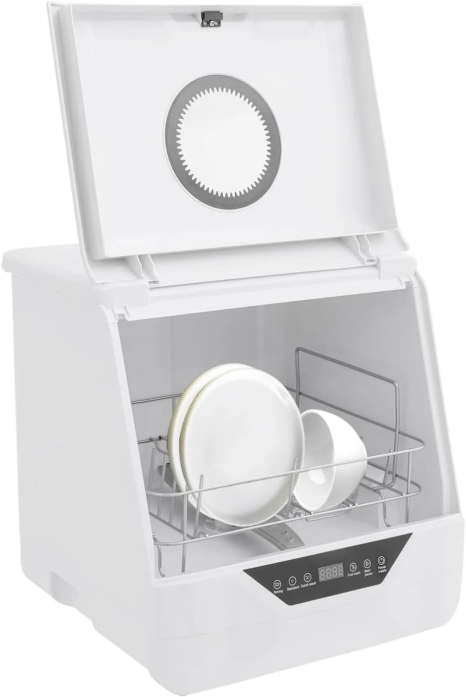 Lave-vaisselle, Mini de Table, 4 Programmes, Nettoyage Profond à 360°, 2-5 Personnes, Intensif, Standard, Rapide, Fruits