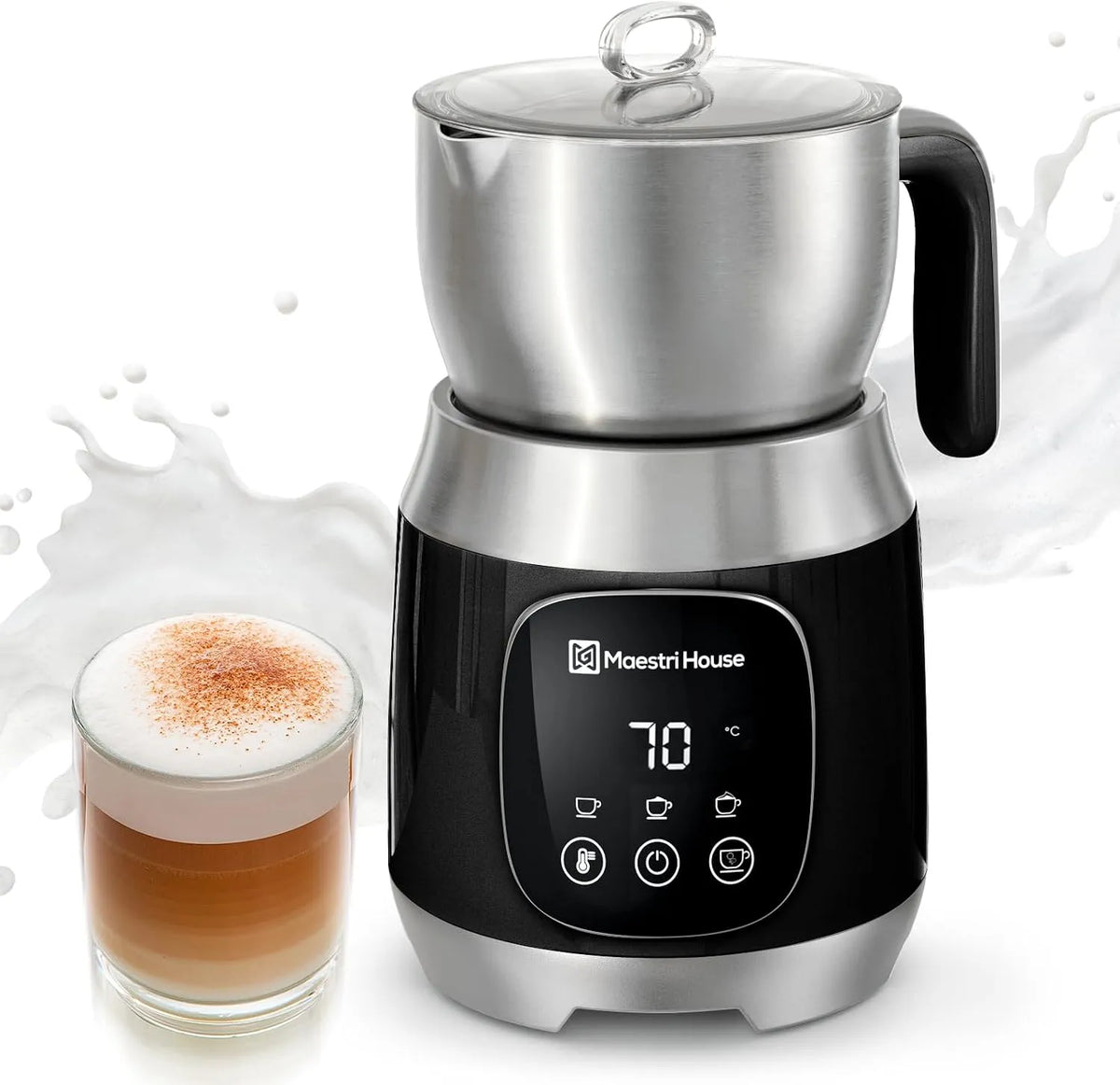 Lait Maestri House Mousseur à, pour Latte Cappuccino, Lait chaud, 12 en 1 600 ml lait électrique avec température et force de mousse variables