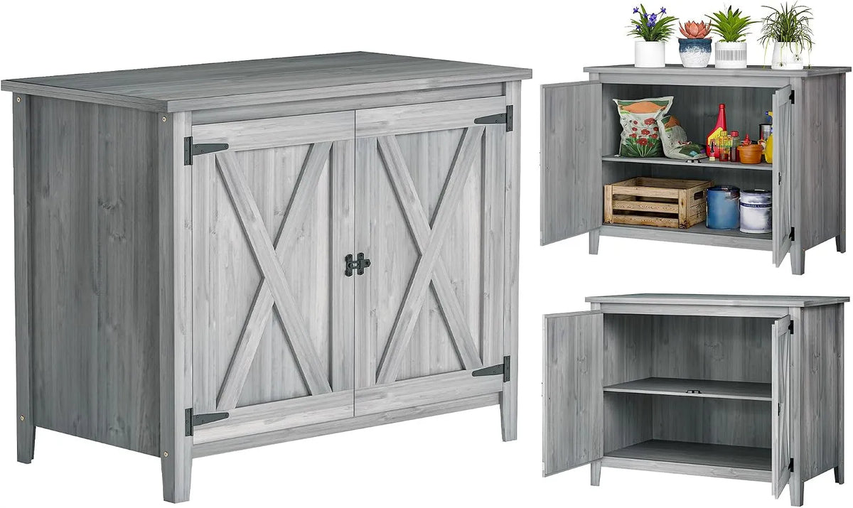 Armoire de jardin Outsunny, dimensions 110 x 60 x 88,5 cm, Armoire à Outils, en Bois, finition grise Clair