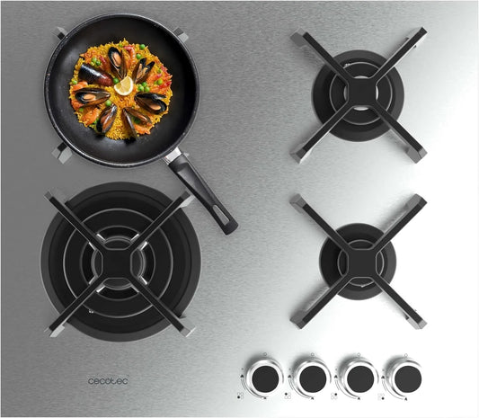 Cecotec plaque de cuisson 4400S, puissance 8kW, Grilles en Fonte, Allumage Électronique, accessoire de conversion, de Gaz 4 Feux Bolero Squad G Inox