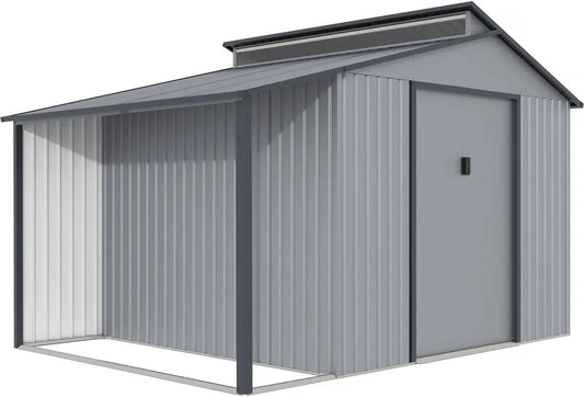 Abri de jardin, dimensions 257 x 355 x 237 cm, 9.12 m², métal avec pergola Madras, finition grise