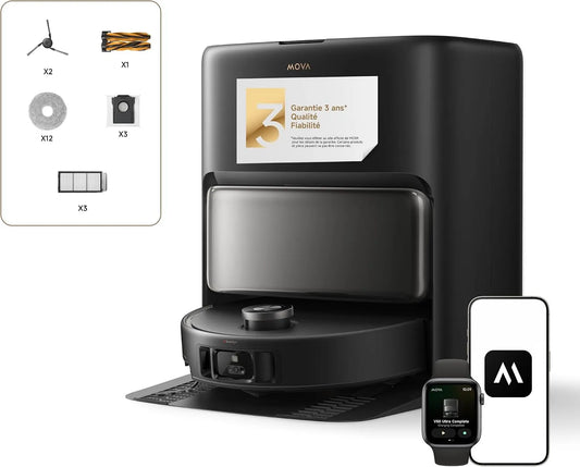 Aspirateur V50 24000, Mova Ultra Complete Robot et Laveur à vidage Automatique avec Aspiration de Pa