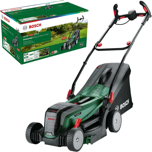 Bosch tondeuse à gazon 2x18V-37-550, Largeur de Coupe: 37 cm, UniversalRotak, Jusqu'à 500 m2 avec 2 Batteries de 4,0 Ah, système 18V, sans Fil