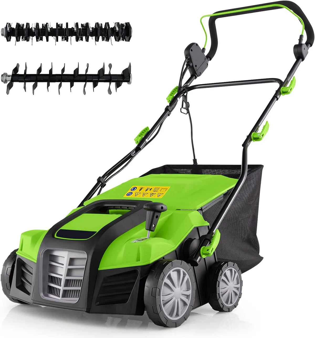 Costway, avec Réglable à 5 Positions Sac de Ramassage 55 L, Scarificateur et Aérateur Électrique Filaire 2 en 1 de 2000 W 3500rpm, Vert