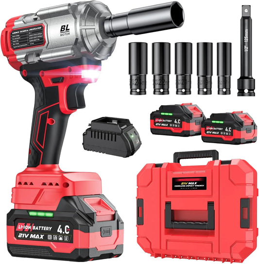 21V 4.0Ah×2 batteries + chargeur rapide 1200 Clé à, 3 niveaux de vitesse + LED, chocs sans fil Nm, chantier et bricolage
