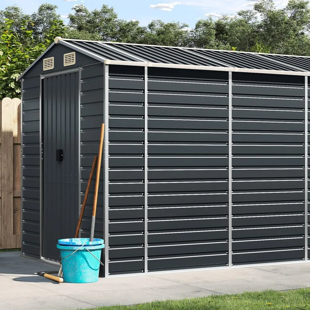 Abri de jardin, anthracite 191 x 725 x 198 cm en acier galvanisé, ouvertures d'aération et toit incliné