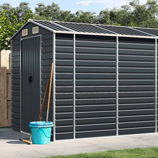 Abri de jardin, anthracite 191 x 725 x 198 cm en acier galvanisé, ouvertures d'aération et toit incliné