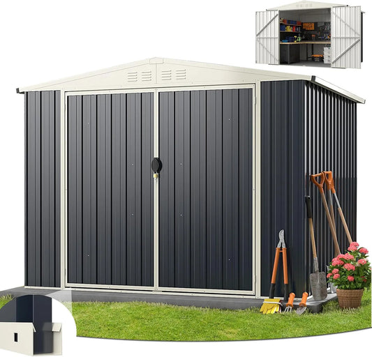 Abri de jardin Costway, Métal 7.5 m³, Cabane de Jardin Exterieur 4.5 m², Porte Double, Poubelle, finition grise Anthracite, pour Vélo, 4 Aérations