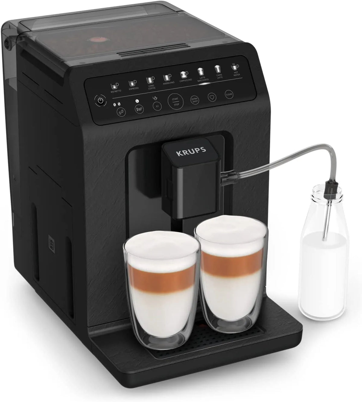 Krups machine à café EA897B10, 8 boissons préréglées, Entretien facile, Fabriqué en France, 2 boissons simultanées, grains automatique