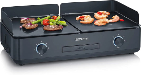 Severin plaque de cuisson PG 8569, 2 200 W, de cuisson au revêtement céramique pour viandes, finition noire, Plancha réglable jusqu'à 240°C