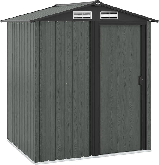 Abri de jardin Outsunny, dimensions 152 x 132 x 188 cm, hangar de jardin avec toit incliné, finition grise effet bois, 4 prises d'air