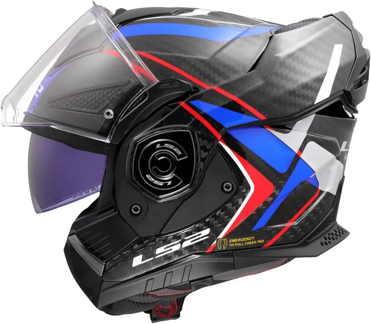 Casque moto LS2, XL, Moto Modulable ADVANT X Carbon Future II Gloss White Blue