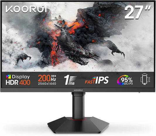 Modèle Ecran PC Gamer 27 Pouces G2722P 1440P 1ms KOORUI, HDR 400, Adaptive Sync, VESA 75x75mm, HDMI 2.0, DP1.4,Réglage en Hauteur, Fast IPS
