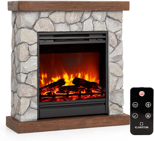 Klarstein Cheminée Electrique, Cheminee avec Effet Flamme en LED et Bûches en Bois, Minuterie, Chauffage Electrique de 1800W, Télécommande