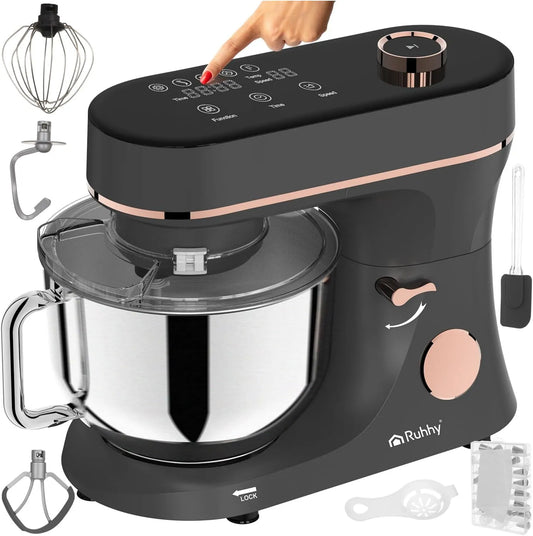 Robot de cuisine RUHHY 2000 W RUHHY, Mélangeur planétaire 11 niveaux de vitesse et écran tactile, pizza, finition noire et doré