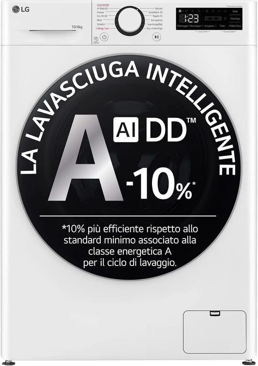 LG lave-linge D4R5010TSWS 1400 TurboWash360, et sèche-linge ensemble, AI DD Lave-sécheuse 10/6 kg Série R5 classe énergétique D