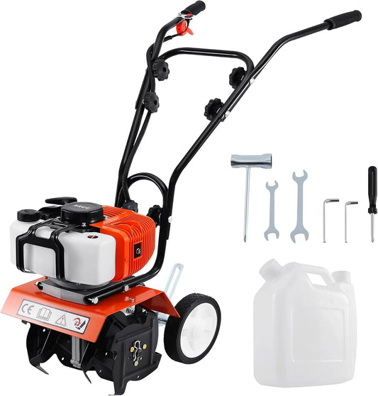 Motobineuse, Samger Moteur de Cultivateur 52cc Thermique 2 Temps Motoculteur Essence 1.65KW, Largeur de Travail 28cm, Profondeur de Travail 10cm
