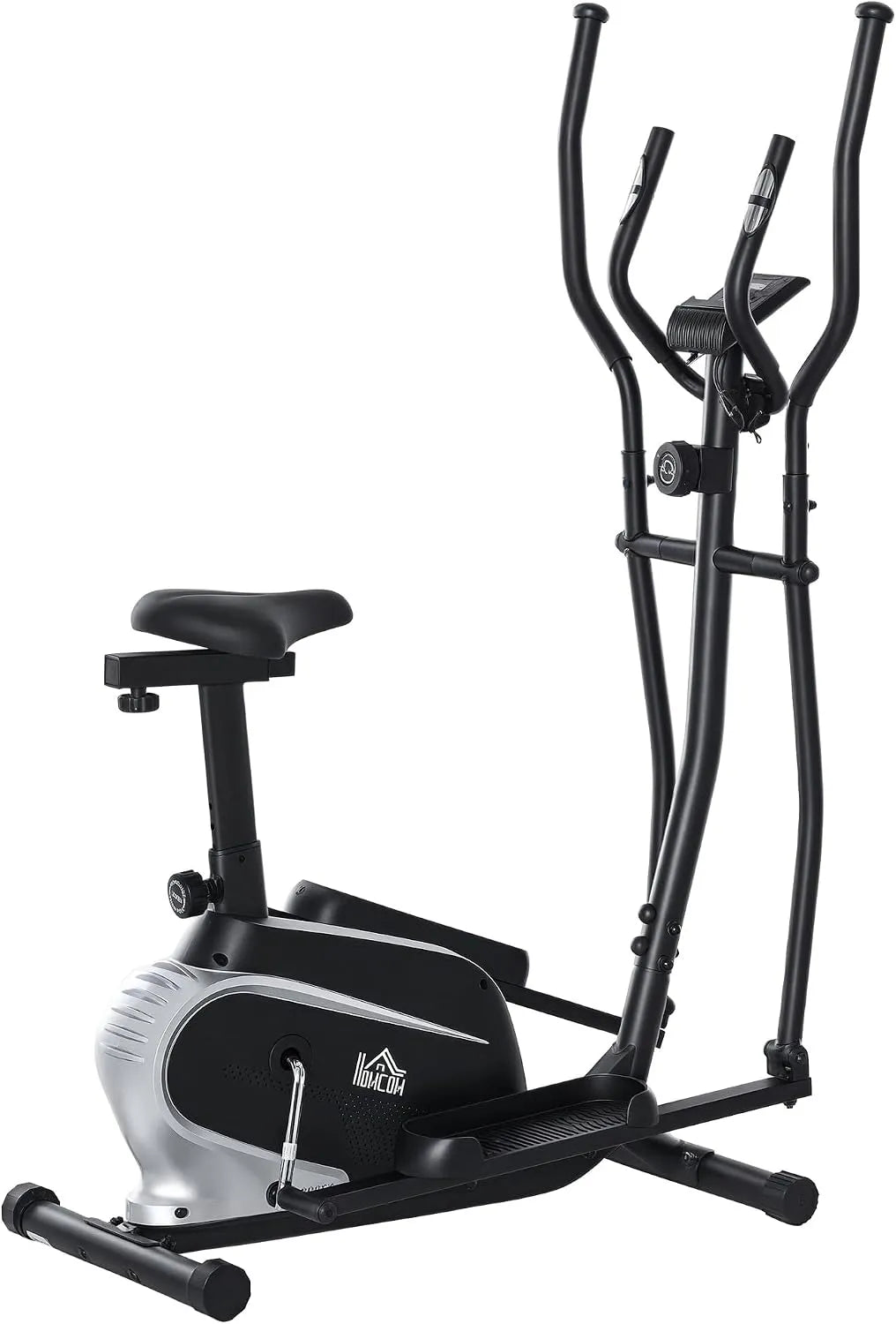 Homcom vélo elliptique, résistance réglable Acier finition noire, Vertical vélo d'appartement 2 en 1 écran LCD Multifonction Hauteur